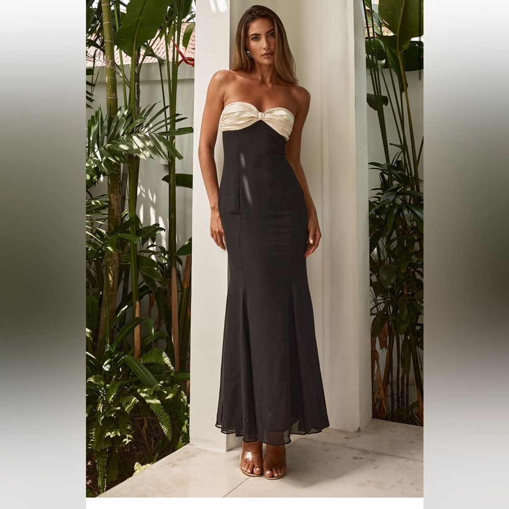 NWT Runaway the label black and cream strapless maxi dress